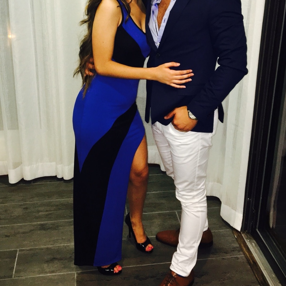 elegant navy blue dress.